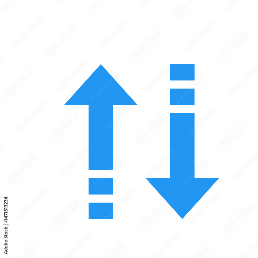 Poster two vertical arrows one pointing up and the other pointing down with dotted lines in light blue colo