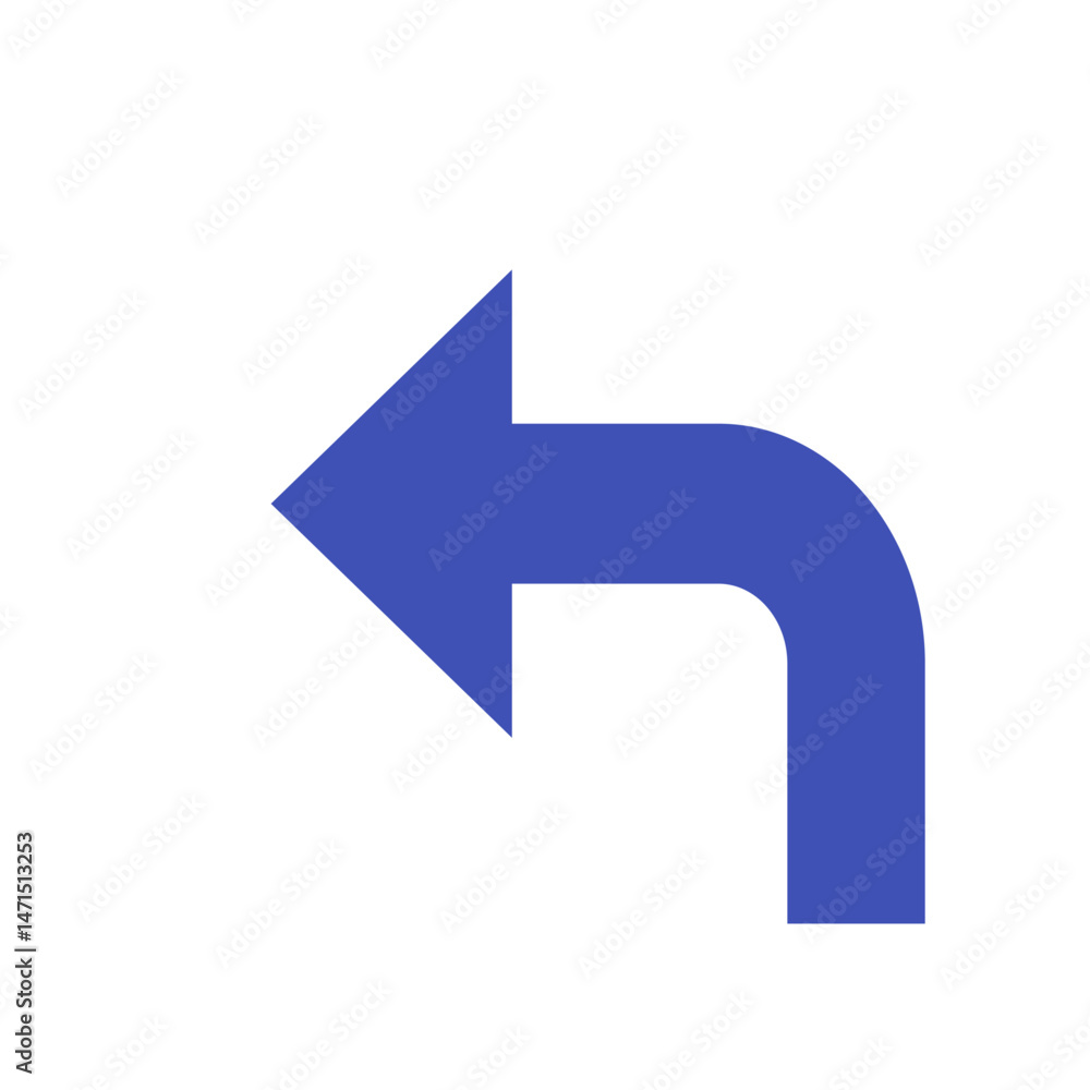 Poster a single blue arrow pointing left and then turning downwards on a white background in a simple graph
