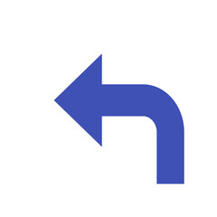 Fototapeta premium A single blue arrow pointing left and then turning downwards on a white background in a simple graphic