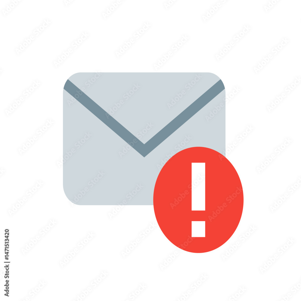 Poster gray envelope icon with a gray border and a red circle with a white exclamation point to the right s