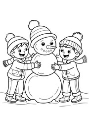Snowman Creation: Joyful children build a whimsical snowman on a crisp winter day, capturing the essence of the holiday season with pure delight and fun.