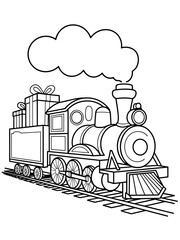 Fototapeta premium Holiday Steam Train: A charming illustration depicts a vintage steam train laden with gifts, evoking the spirit of holiday travel and cheerful anticipation. 