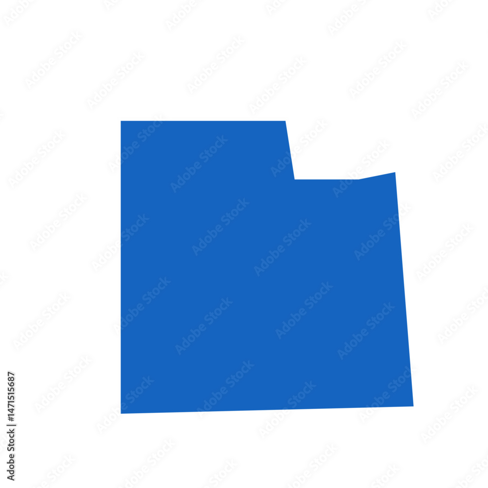 Poster a simple blue shape with a unique outline and a cut out corner on a white background is displayed he