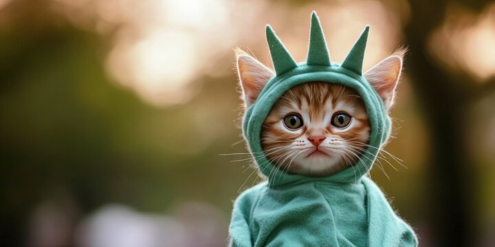 photo of kitten dressed as statue of liberty 