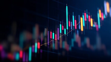 Bullish candlestick chart trend on blue background showing stock market investment growth and financial trading analysis vector illustration