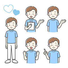 ５つのポーズをする男性看護師のベクターイラスト素材