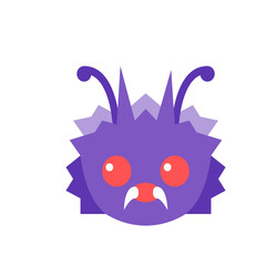 Illustration of a cartoonish purple monster with red eyes, sharp teeth, and antennae on a white background
