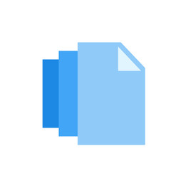 Three blue documents stacked with the top one having a folded corner indicating a file or paper sheet like icon