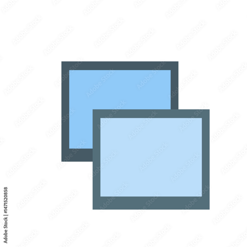 Poster two overlapping rectangles with blue fill and gray borders creating a layered visual effect on a whi