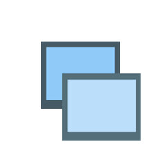 Two overlapping rectangles with blue fill and gray borders creating a layered visual effect on a white background