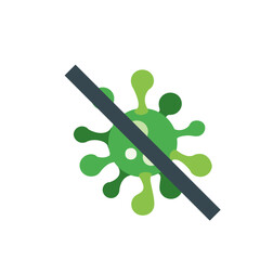 Green virus with white spots crossed out by a dark gray bar indicating prevention or elimination of disease