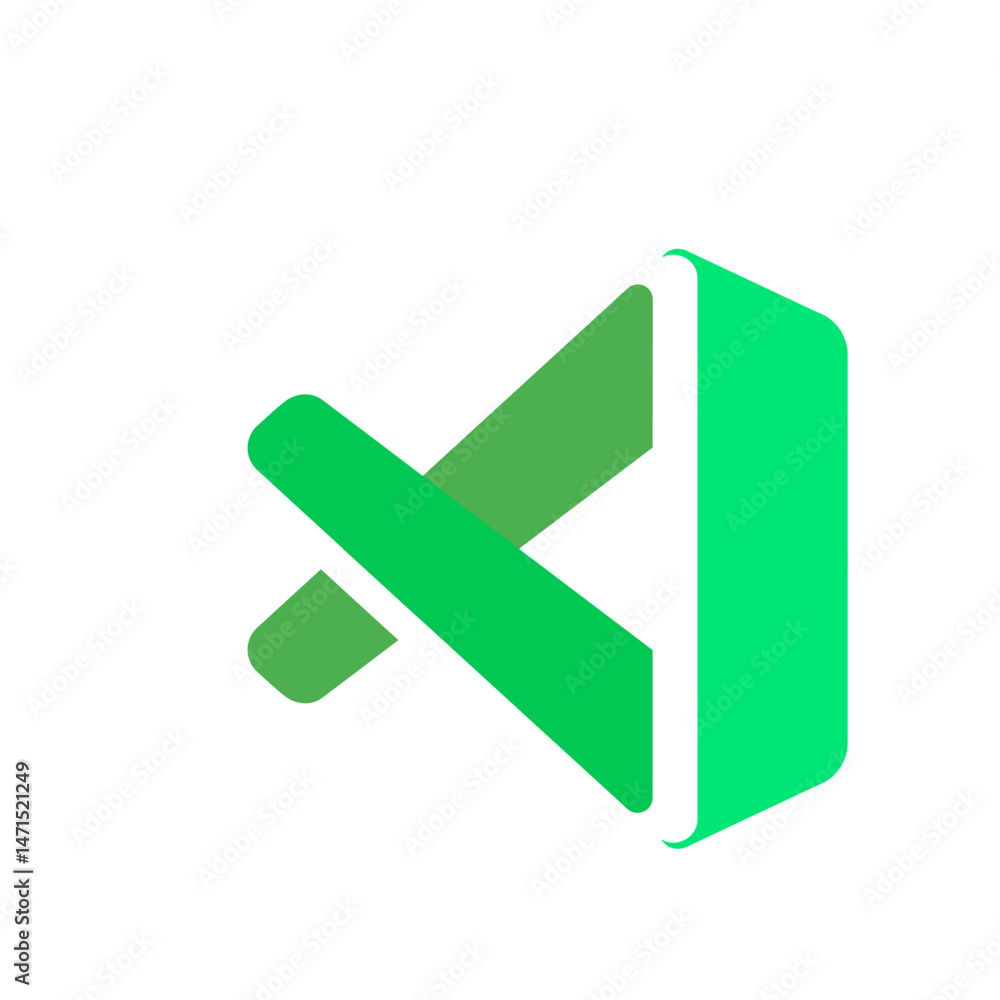 Poster illustration of a stylized green icon with intersecting shapes on a white background forming a desig