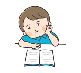 ぼんやりして集中できない男の子のイラスト