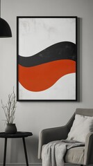 Abstract Wall Art with Waves in Black, Orange, and White Tones