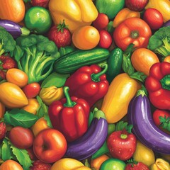 A vibrant assortment of fresh fruits and vegetables arranged in a colorful display.