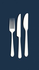 Three simple white eating utensils on a dark background.