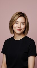 Fototapeta premium Smiling Asian Woman with Short Hair