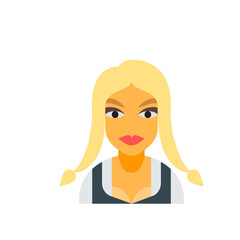 Illustration of a woman with blonde hair in pigtails wearing a traditional dirndl style dress design
