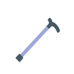 Illustration of a single gray and lavender walking cane with a curved handle on a white background space for text