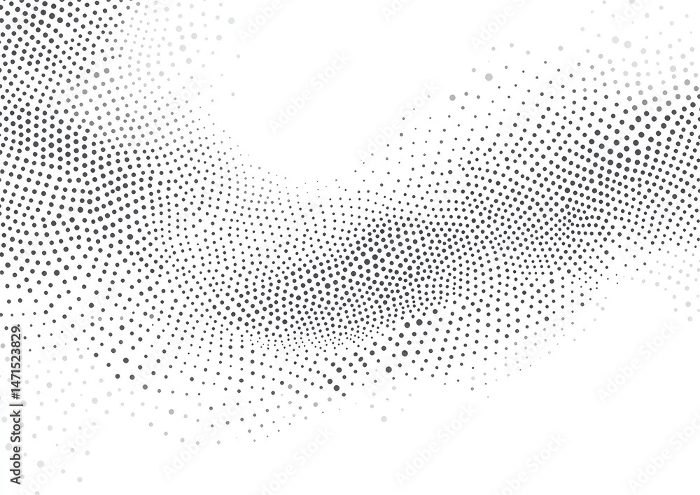 Poster abstract grayscale wave of tiny dots, creating a dynamic, flowing effect