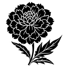 Marigold with leaves. Flower silhoutte. Vector illustration
