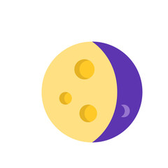 Illustration of a yellow moon with craters and a purple crescent shape on the right side edge