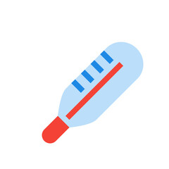 Illustration of a thermometer with a red indicator and blue markings on a light blue body shape