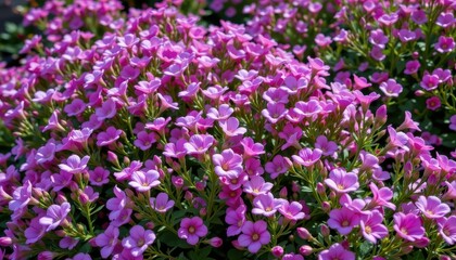 a vibrant display of pink flowers with white centers, arranged in neat rows within what appears to be an outdoor planter