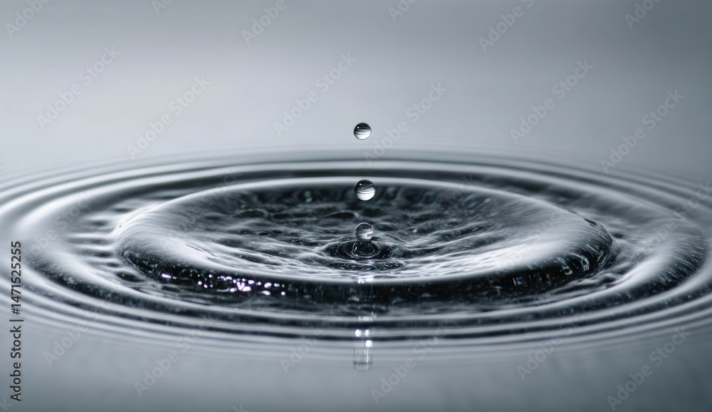 Poster A single droplet of water impacting a still surface, creating concentric ripples and a captivating display of liquid dynamics. : Generative AI
