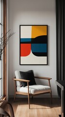 Modern Art in Minimalist Living Room with Stylish Armchair