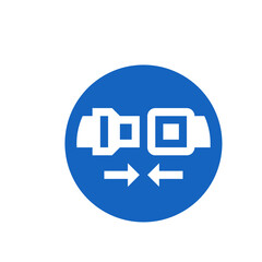 Illustration of a white seatbelt buckle with arrows on a blue circle background safety reminder sign