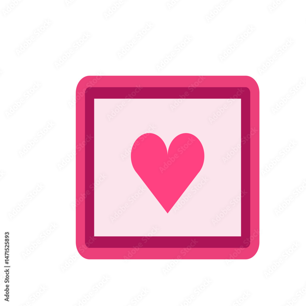 Poster pink heart centered on a light pink rectangle inside a pink rounded corner frame with two layers