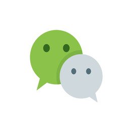 Two overlapping speech bubbles one green with eyes and one gray indicating a conversation or message exchange
