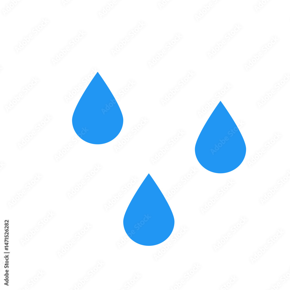 Poster three blue water droplets arranged in a triangular pattern on a plain white background simple illust