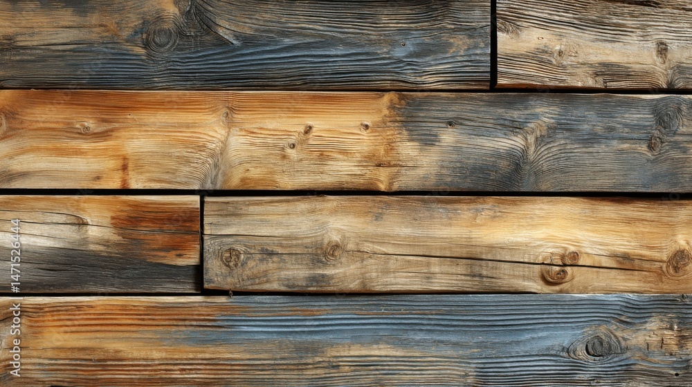 Poster rustic weathered wooden planks, horizontal texture background: a detailed image of aged brown and gr