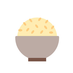 Illustration of a bowl filled with yellow rice and small tan grains, presented on a white background view