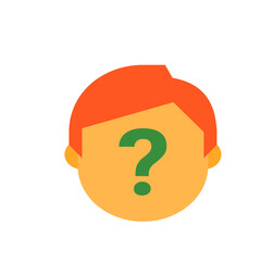Illustration of a person's face with orange hair and a green question mark in the middle of the face