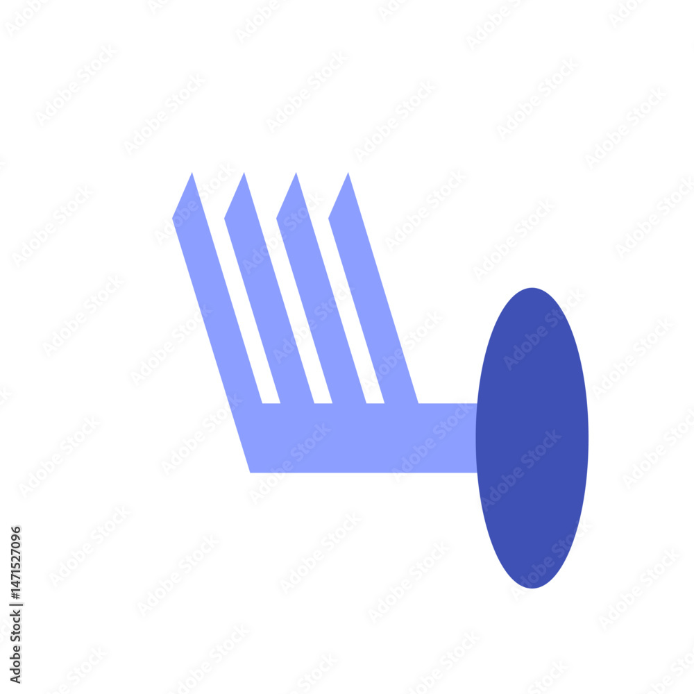 Poster illustration of a blue symbol with four angled lines converging into a horizontal line ending in a c