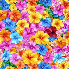 A vibrant pattern of colorful flowers in various shades and types, ideal for design use.