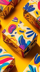 Colorful Decorative Boxes with Abstract Patterns on Bright Background