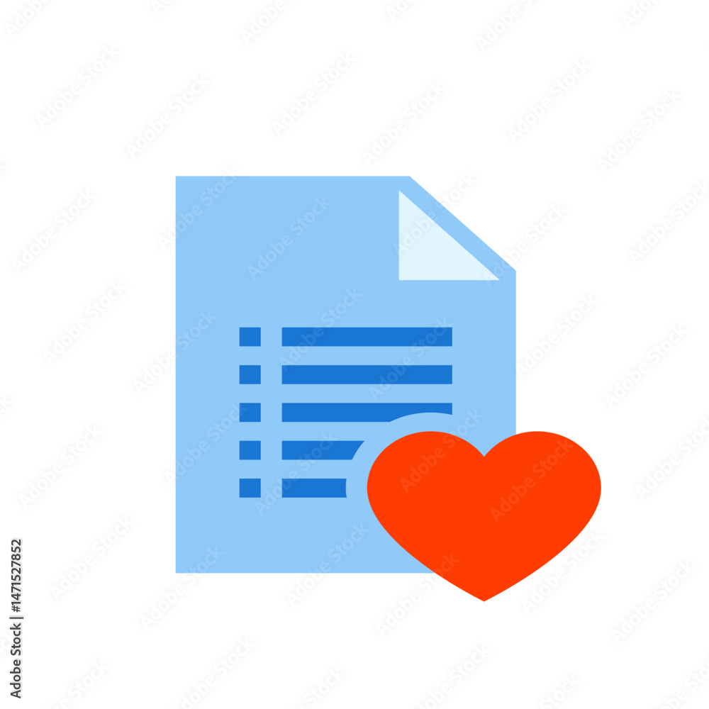 Poster light blue document with dark blue lines and a red heart shape on the bottom right corner of the pag