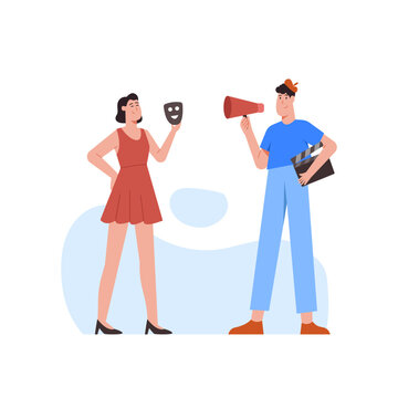 flat illustration of director and female actor