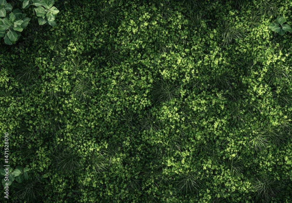 Poster aerial view of lush green foliage: a seamless texture of clover and grass, ideal for nature-themed d