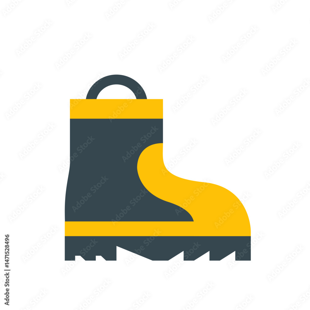Poster Illustration of a single dark gray and yellow rain boot with a handle on a white background view