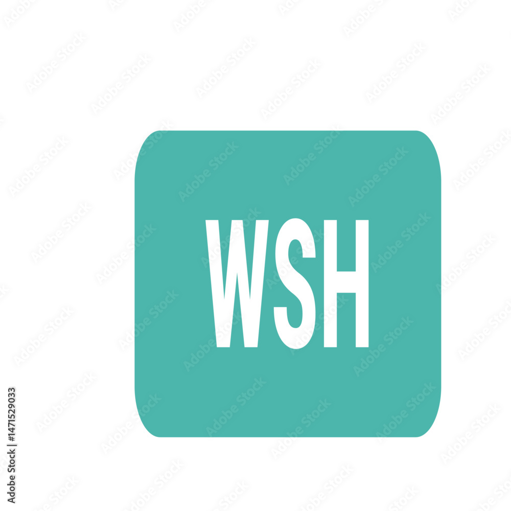 Poster illustration of a rounded rectangle in teal with the letters wsh in white displayed in the center of