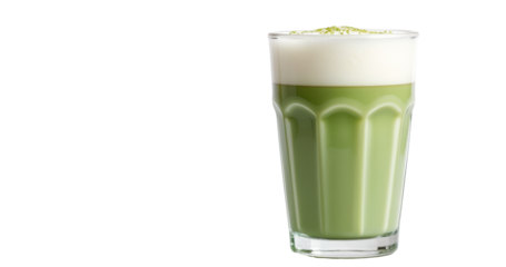 Matcha Latte on Transparent Background for Cafe Menus and Drink Design Materials