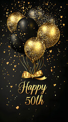 Elegant Black and Gold 50th Anniversary Balloons with Confetti