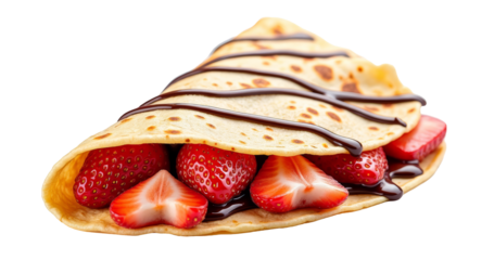 Strawberry and Chocolate Crepe on Transparent Background for Dessert and Snack Menus