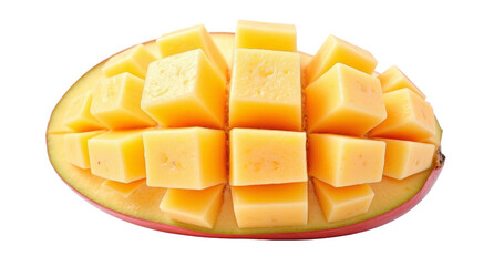 Cut Mango with Cubes on Transparent Background for Desserts and Fruit Menus