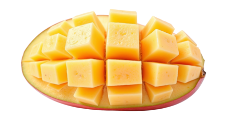 Cut Mango with Cubes on Transparent Background for Desserts and Fruit Menus